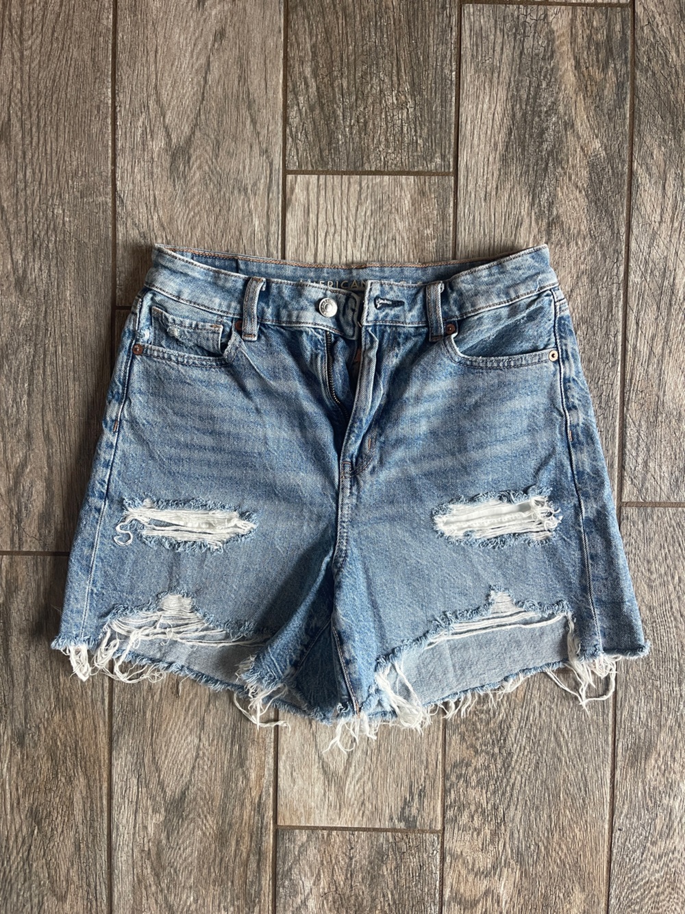 American Eagle Outfitters Light Blue Distressed Jean Shorts
